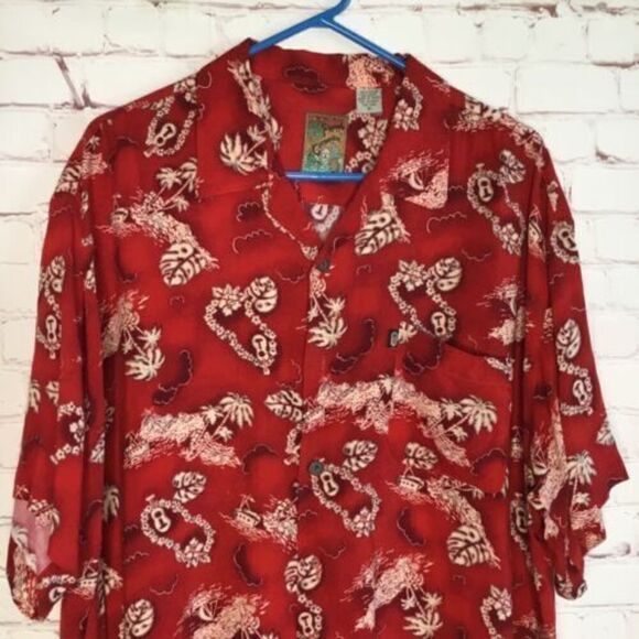 Vtg PINEAPPLE CONNECTION Men’s Red Hawaiian‎ Tropical Shirt Size XL - Picture 10 of 10